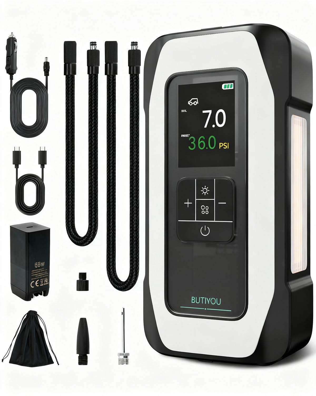 BY01 Inflador de neumáticos portátil compresor de aire para neumáticos grandes, bomba de aire inteligente con doble cilindro, Clourful Digital Sceen, Atuo Stop, 150PSI eléctrico 16000mAh inalámbrico