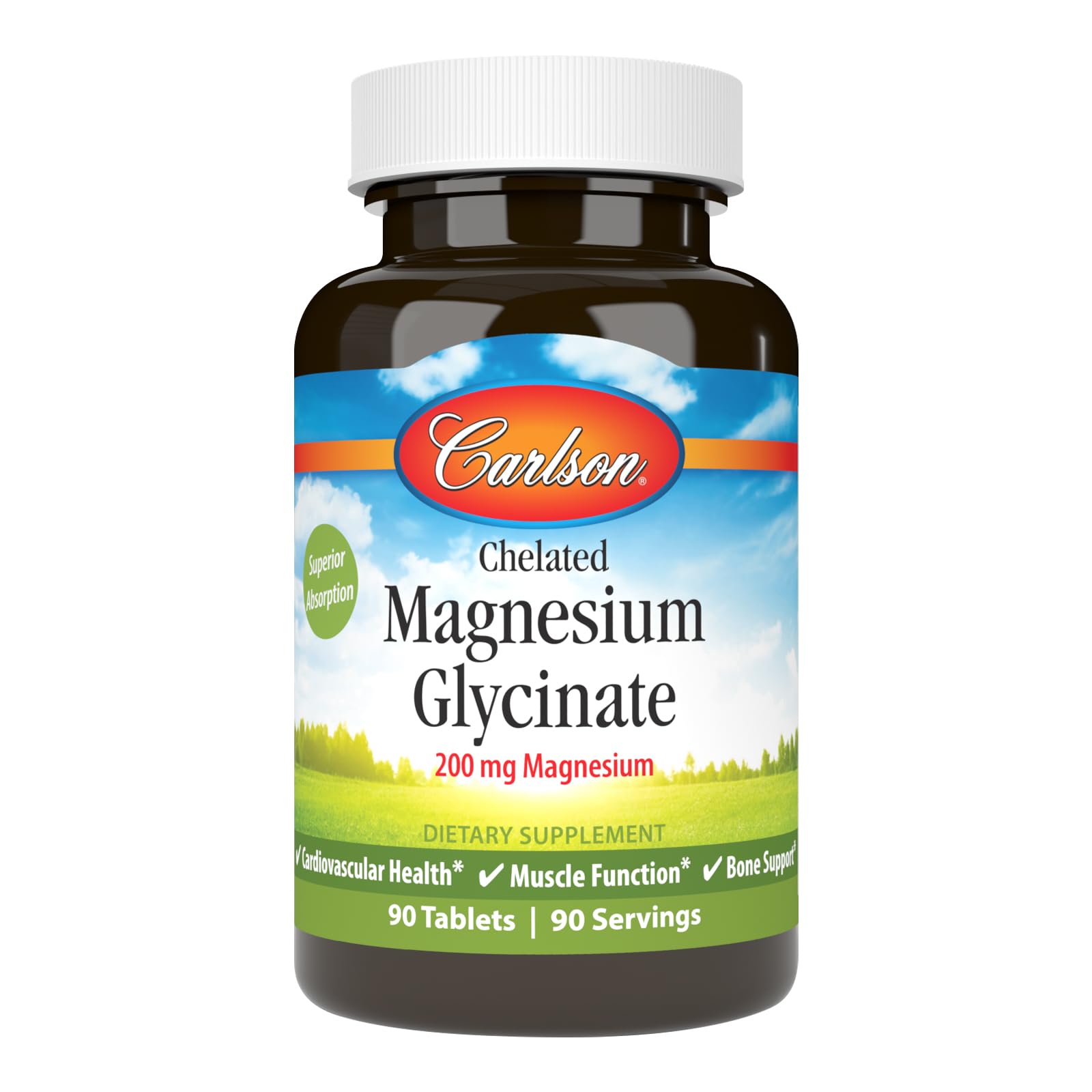 Carlson Magnesium Glycinate | 200 mg Magnesium | 90 Tablets | Superior Absorption