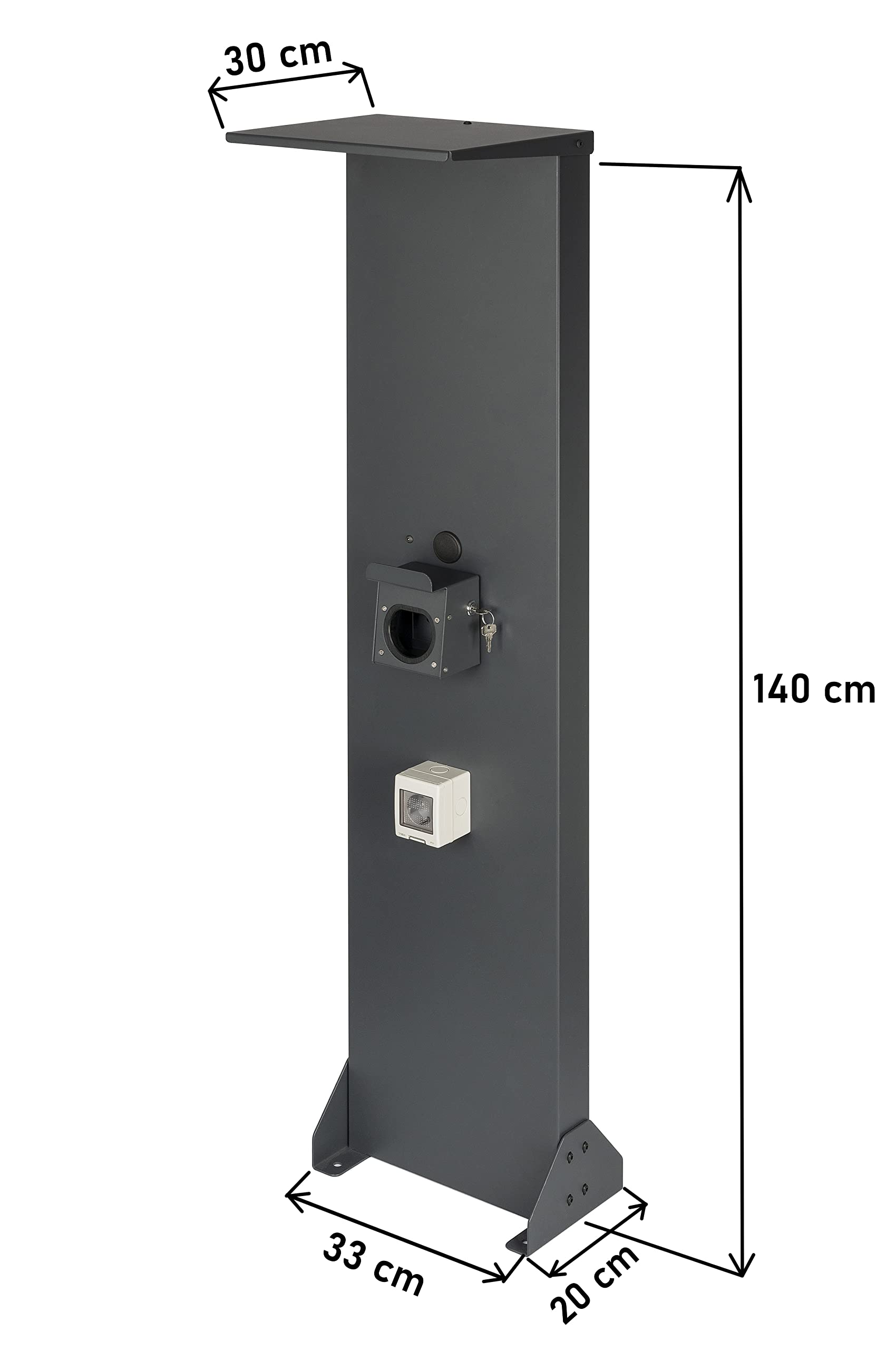 Supporto Premium Universale per Wallbox in Alluminio con Tetto e Presa 16A, 3,7kW (Tetto, Antracite, Supporto per Cavi con Serratura)