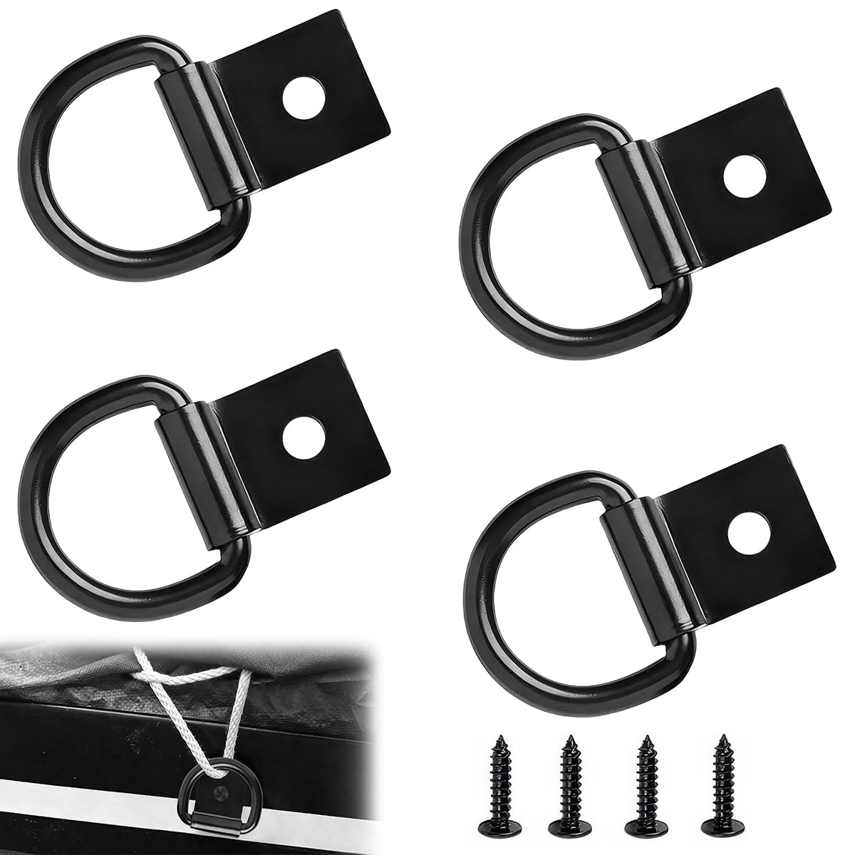 4 Pièces Anneau Arrimage INOX, Anneaux D'arrimage à Anneau en D, 65mm Crochet de Fixation Camion, Traction Anneaux Arrimage pour Remorques, Camions, Voitures, Fourgonnettes, Bateaux et Kayaks