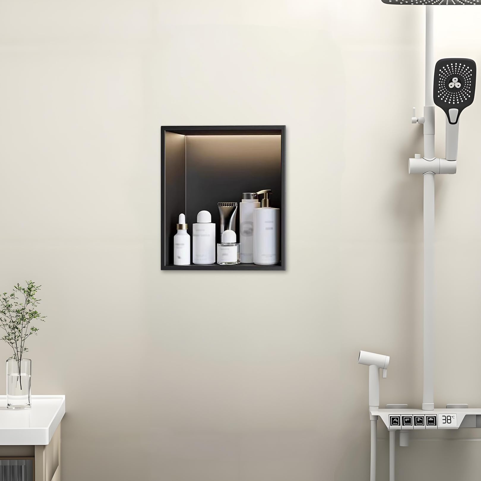 Étagère étanche LED en acier pour douche et couloir moderne