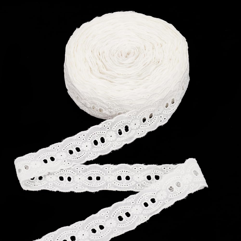 FINGERINSPIRE 15 Yards Eyelet Lace Trims 1-3/8 inch Wide Cotton Embroidery Flower Ribbons Floral Beige Sewing Lace Ribbon Trimming for Garment Clothing Home Decor DIY Craft Supply