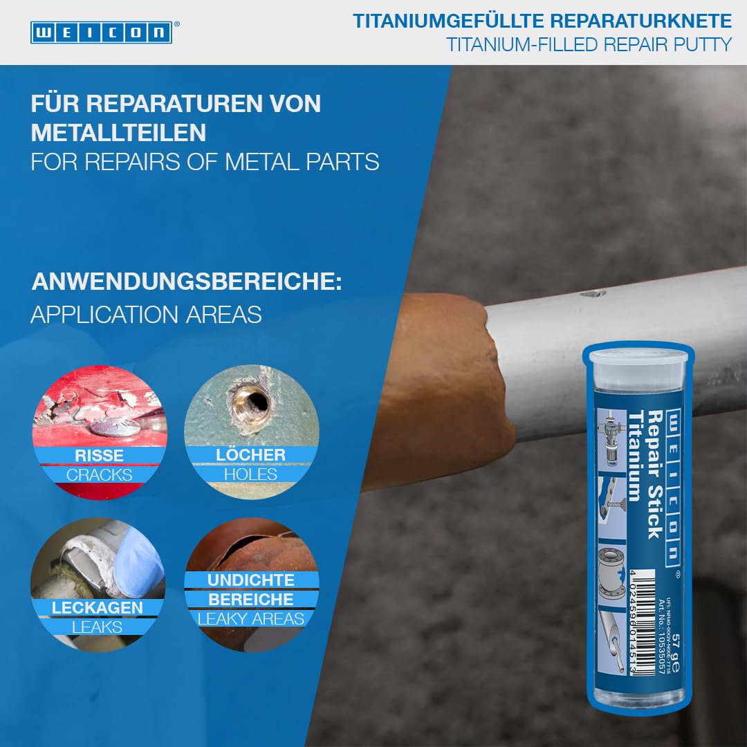 WEICON Repair Stick Titanium, 115 g, Metallknete, Titan Epoxidharz Knete, 2 Komponenten Reparaturknete, braun