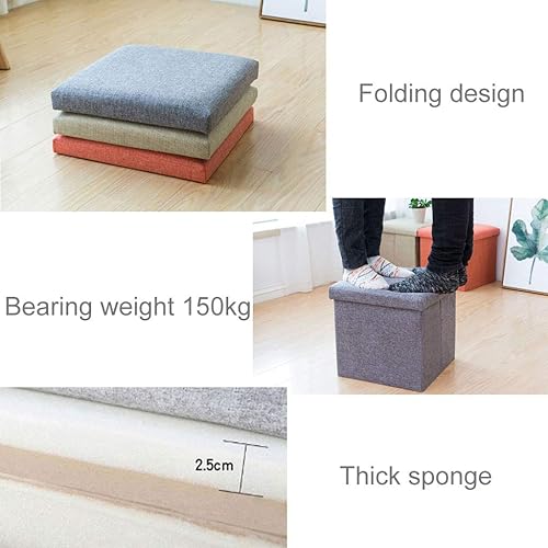 Miniatura 3 de Taburete otomano de almacenamiento plegable con reposapiés y asiento decorativo mesa de café para cachorros soporta hasta 285 libras banco de tela