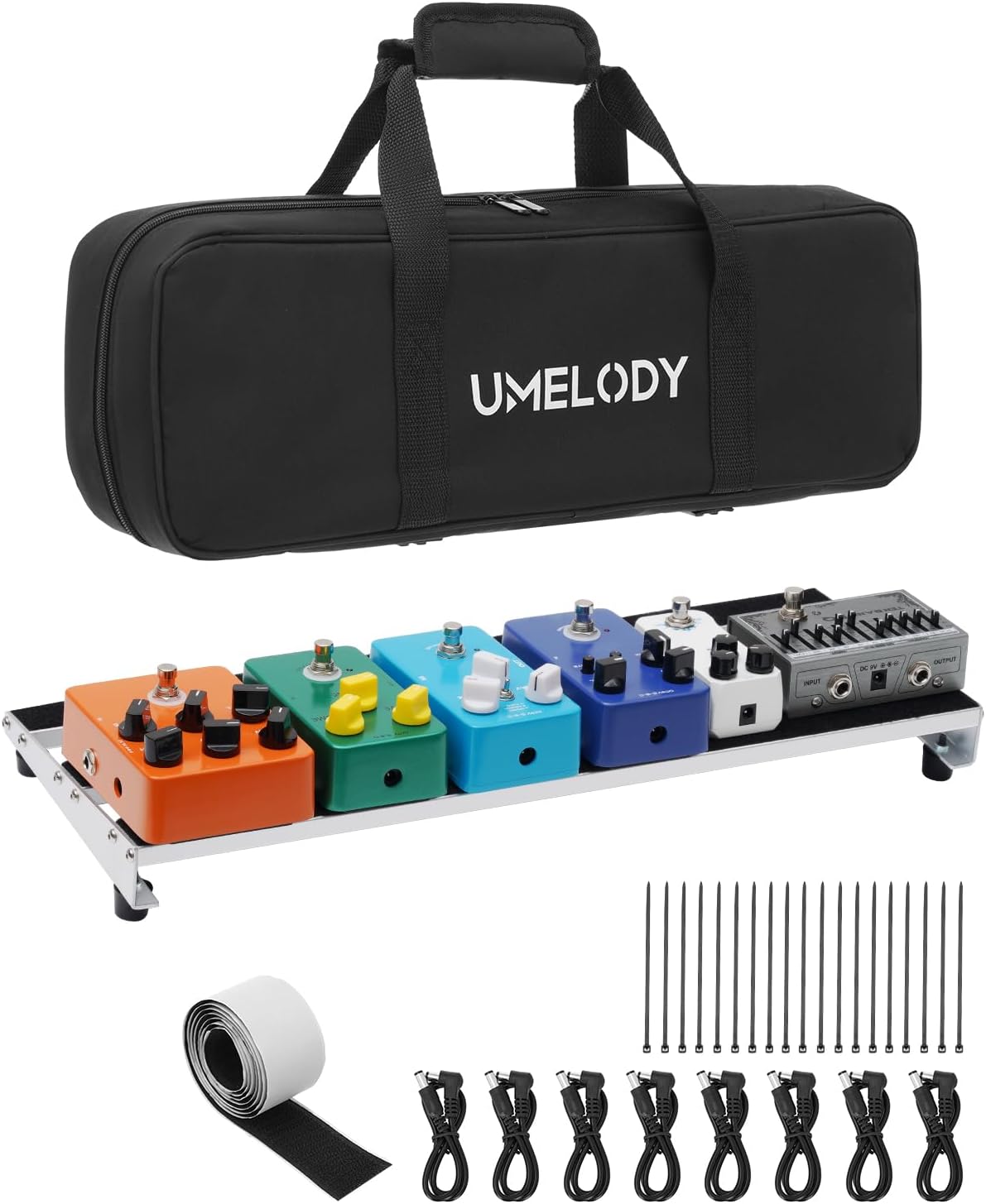 Guitar Pedal Board with Padded Carry Bag, 19.1"x6.9" Aluminum Alloy Pedalboard for 6-12 Standard Pedals, Medium Stompbox Holder for Electric Guitar & Bass, Hook & Loop Tapes, UBP-80 Silver