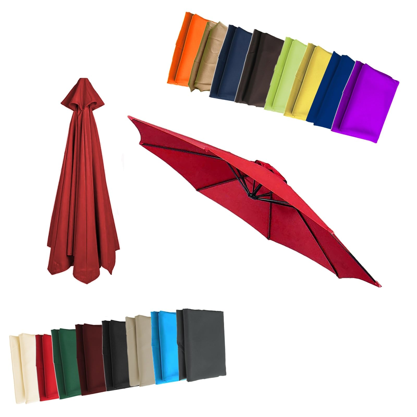 Replacement Parasol Canopy - Cloth For 2/2.3/2.5/2.7/3/3.50m 6/8 Arms Garden Umbrella Replacement Cover Fabric(Red,7.5ft (230cm)/8 Ribs)