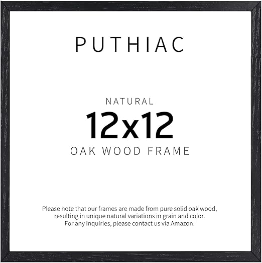 puthiac 12x12 Black Oak Wood Picture Frame - Minimalist 12x12 Poster Frame, 12"x12" Frame Wood, Natural Solid Wooden Picture Frames for Wall Art Photo and Prints (1 Pack, Black)