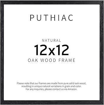 puthiac 12x12 Black Oak Wood Picture Frame - Minimalist 12x12 Poster Frame, 12"x12" Frame Wood, Natural Solid Wooden Picture Frames for Wall Art Photo and Prints (1 Pack, Black)
