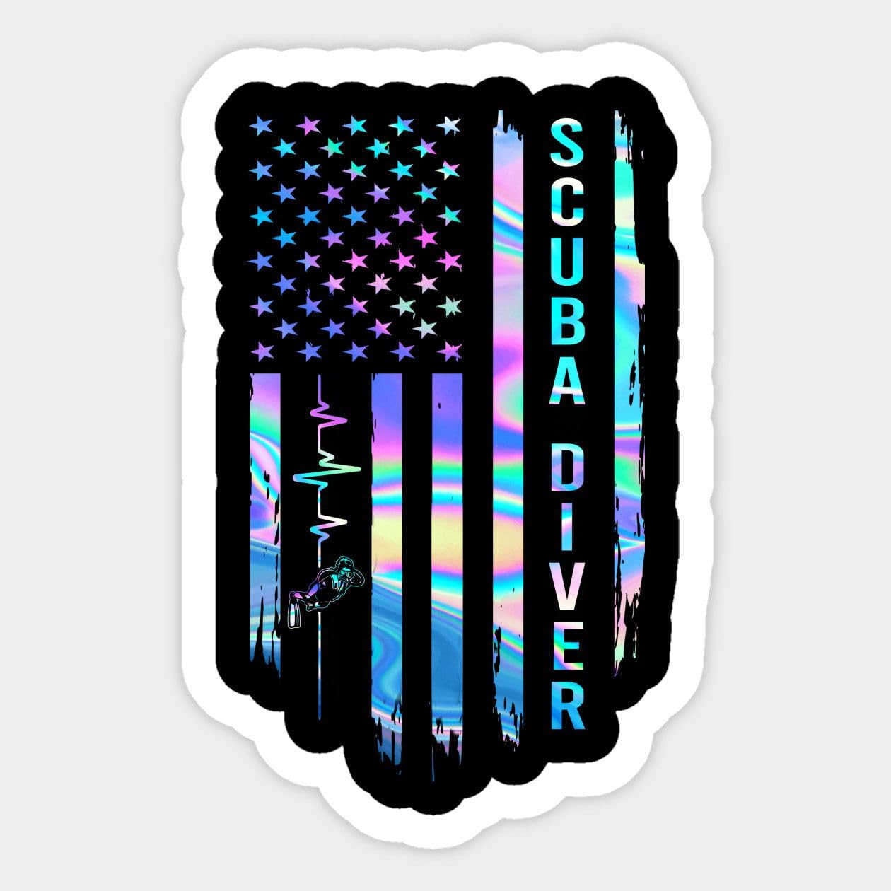 SSTS PRINT Awesome Us Flag Heart Scuba Diving Sticker_Decal for Wall, Laptop, Cell, Truck Sticker for Windows, Cars, Trucks 5" Inch