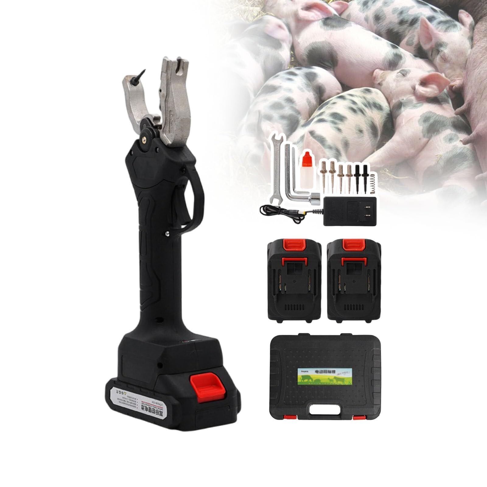 Tagger inalámbrico y herramienta de etiquetado de ganado, oreja de vaca eléctrica, batería extraíble, for marcado rápido de cerdos, ganado y ovejas(Black)