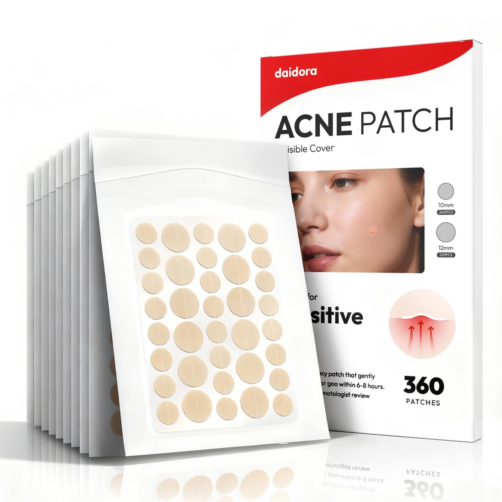 Unsichtbare Pickel Patch - Hydrokolloid Pflaster wasserdicht & atmungsaktiv, Starke Absorption, rückstandsfrei, Akne Behandlung (10MM &12MM, 360 Pimple Patches)