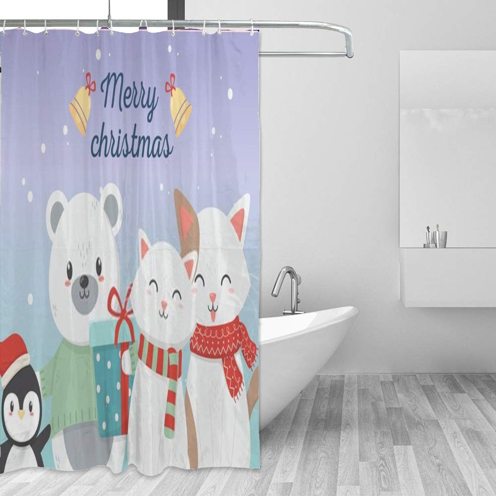 Rideau de douche long anti-moisissure avec crochets et motifs animaux mignons Chenhongg
