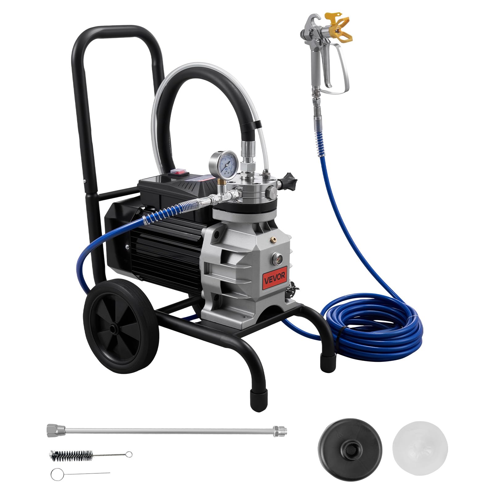VEVOR Pulvérisateur de Peinture sans Air à Membrane, Système de Pulvérisation de Peinture Airless 1500 W, pour Décor Intérieure Extérieure, Haute Pression 19,31 MPa, avec Chariot, Rallonge et Brosse