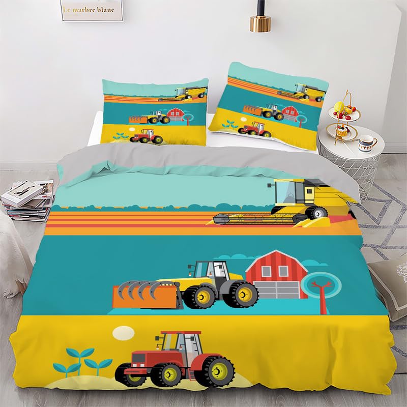 Housse de couette enfant 90x190 avec taie d'oreiller motif véhicules d'ingénierie en microfibre