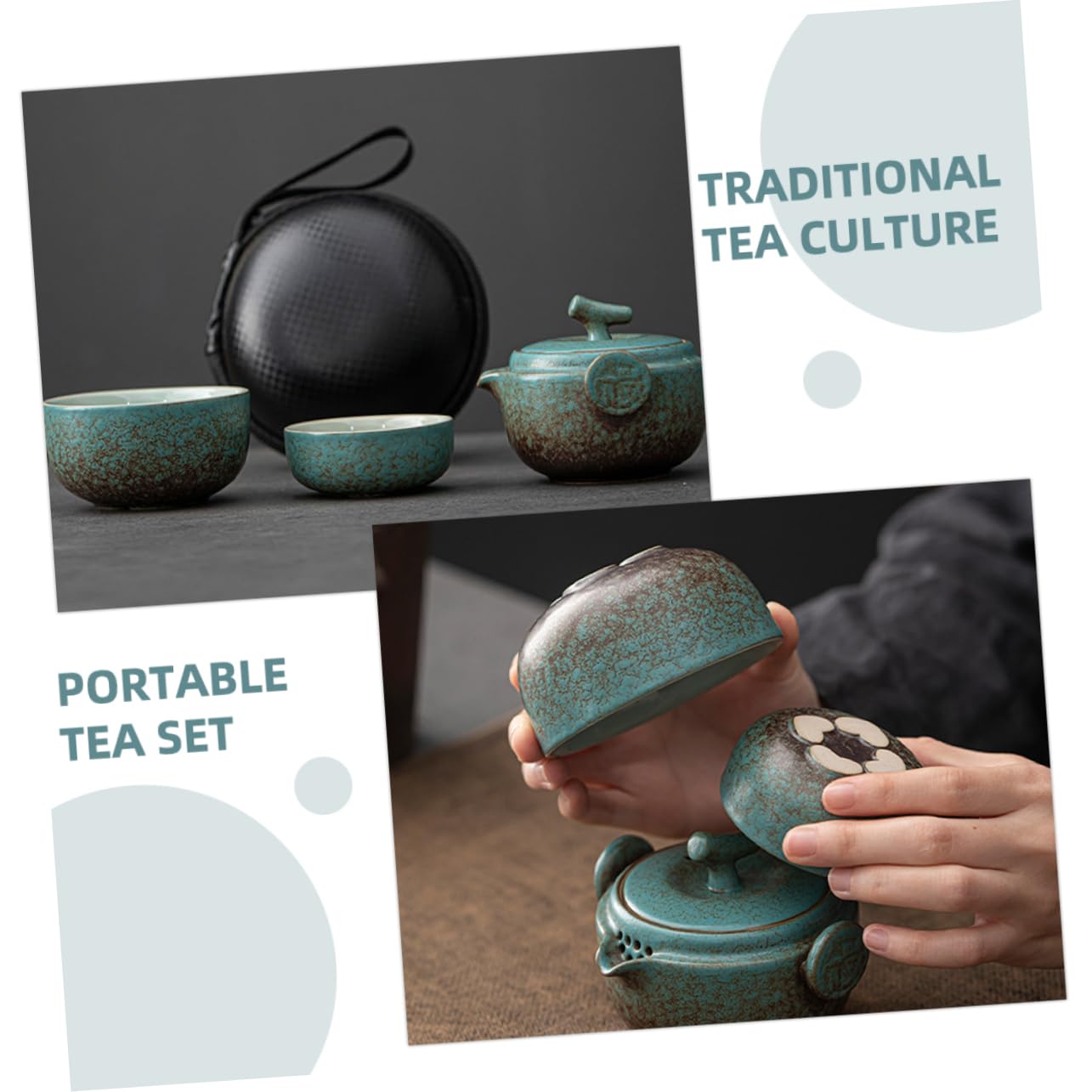 Teekanne Tee Geschenk Satz Satz Tragbares mit Stövchen und Tassen aus Keramik Chinesisches Reise Teeset für Erwachsene für Unterwegs und Tee Partys