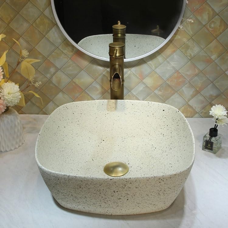 バスルーム容器 ライト ラグジュアリー スクエア カウンタートップ 洗面台 ハンドシンク セラミック家庭用洗面台 ラウンドアートシン