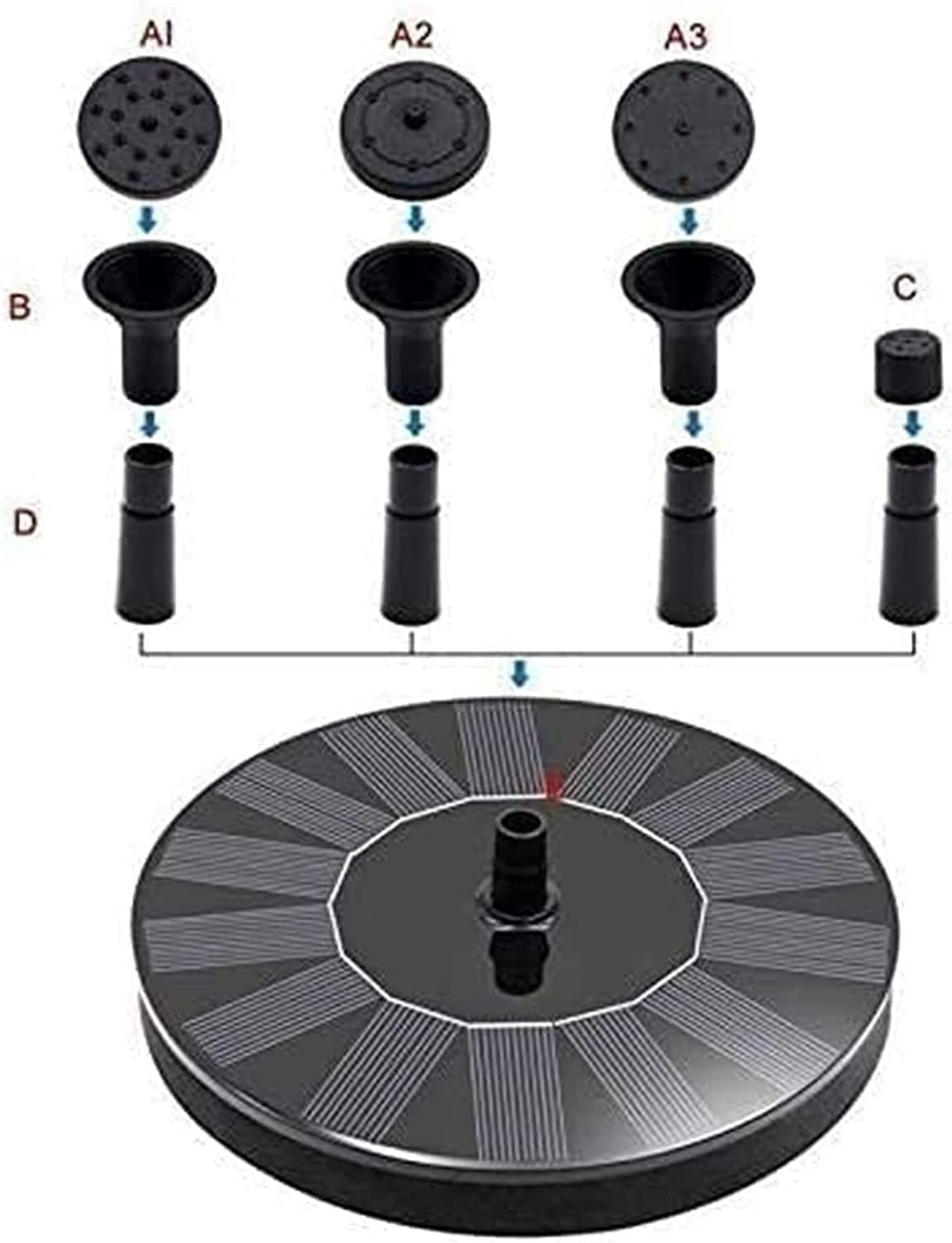 2.4W Solar Fountain Pump Solar Water Pump, Floating Fountain Built-in 1200mAh Battery, with 6 nozzles, Used for Bird Tank, Fish Tank, Pond or Garden Decoration Solar Aeration Pump