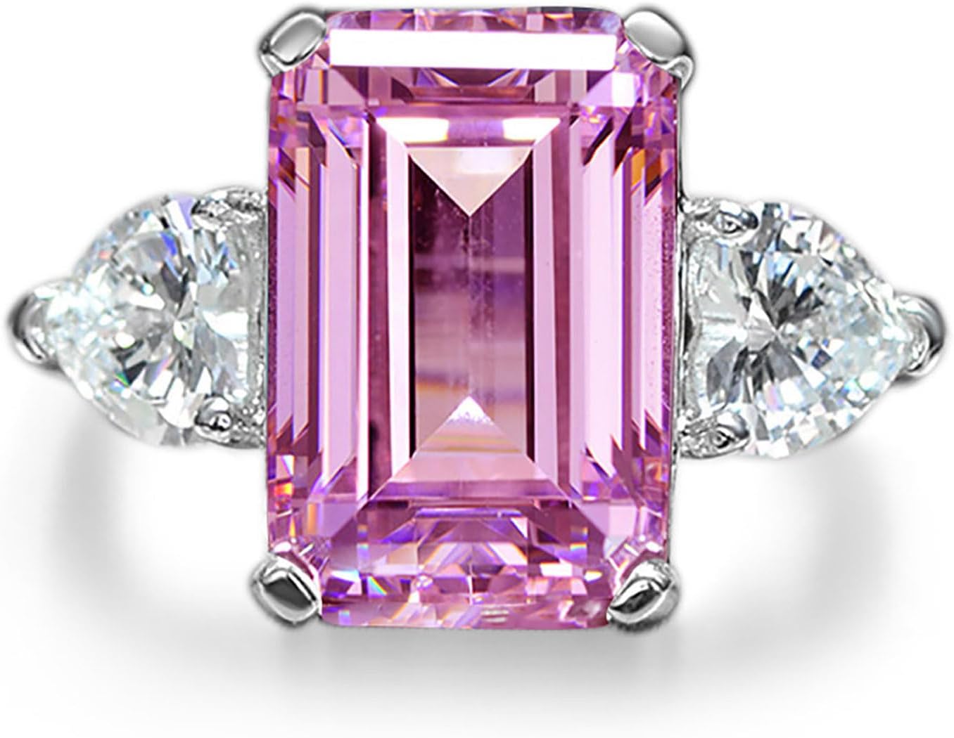 5Ct Engagement Ring for Women, 925 Sterling Silver Emerald Cut Simulated Diamond 5A Cubic Zirconia Three Stone Wedding Promise Ring