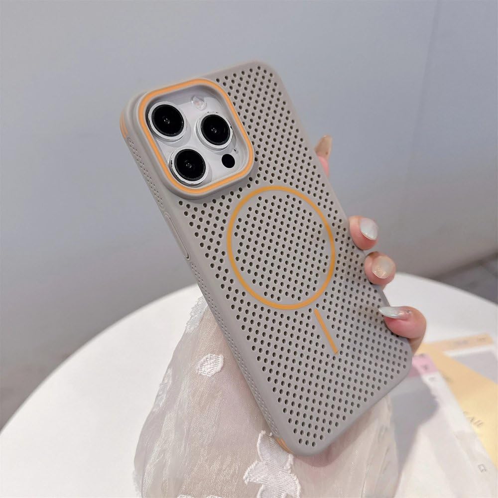Funda Ultrafina, magnética y Transpirable para iPhone 16, Pro MAX, 15, 14, 13 y 12 Pro MAX, con refrigeración térmica, rígida y de Color Veraniego, Gris, para iPhone 12