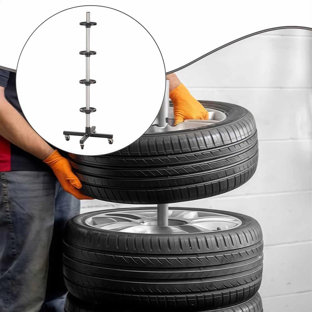 Soporte de almacenamiento de neumáticos resistente con ruedas, organizador de garaje que ahorra espacio para neumáticos de coche, SUV, camión