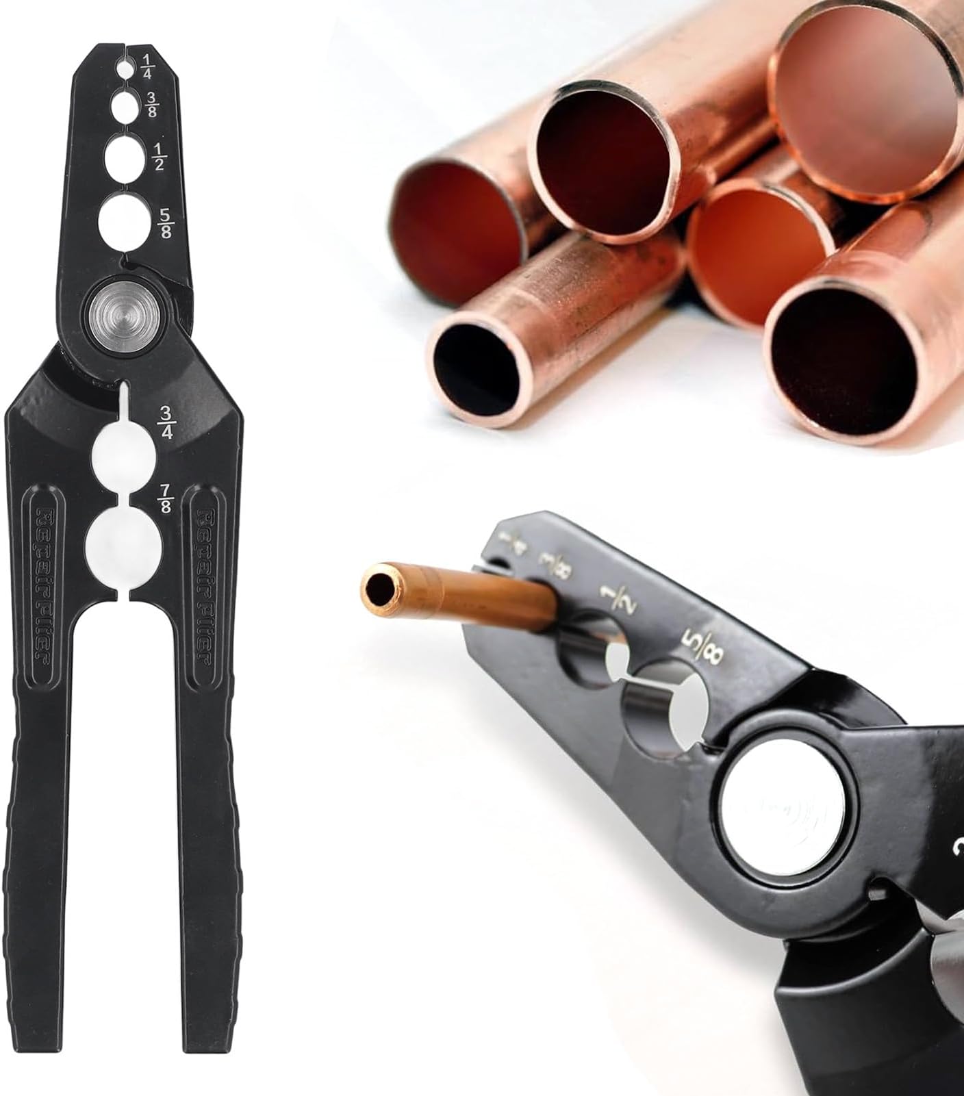 6-Hole Tube Rounding Pliers, Copper Pipe Repair Pliers for 1/4 3/8 1/2 5/8 3/4 7/8 Inch Copper Tubes, Aluminum Alloy Manual Tube Rounder with Lever Arm Design, Suitable for