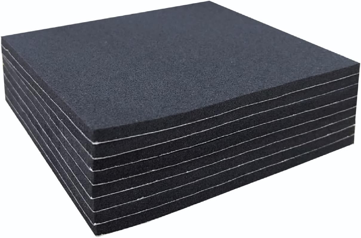 Adhesive Foam Padding, 8 Pieces Neoprene Foam Anti Vibration Pads High Density Closed Cell Foam Sheet, Insulation Soundproofing Black (6" x 6" x 1/16", 8 Pcs)