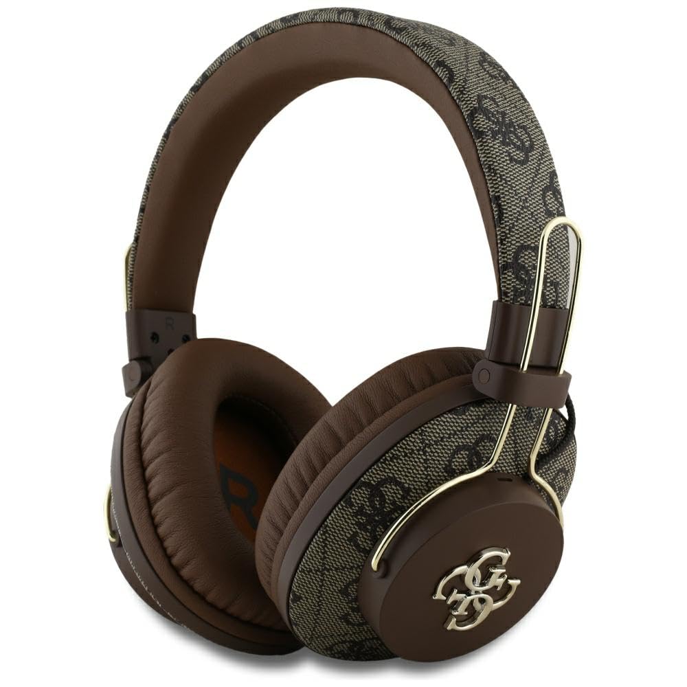 Brown Guess Bluetooth Over-Ear Headphones with 4G Logo, angled view.