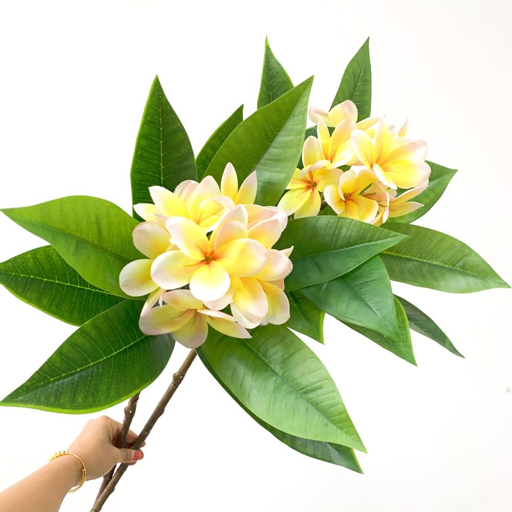 Fleur de frangipanier artificielle 80 cm jaune pour décoration maison et bouquet mariage