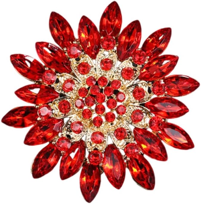 Vintage Rhinestone Flower Brooch Pins for Women, Large Crystal Sunflower Brooch, Statement Sparkly Brooch Pin for Wedding Party Dress Coat Scarf Jewelry Gift