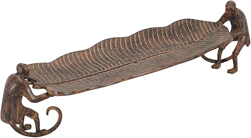 RAFFLES Butler Bandeja decorativa  Plato de hojas vintage de aluminio con esculturas de mono  Entrada hecha a mano, bandeja de mesa auxiliar, sala