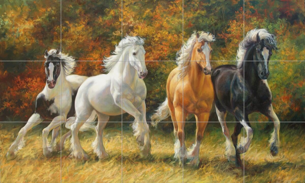 Ceramic Backsplash Tile Mural Horse Animal Equine Kitchen/Bathroom - Born to Run - Laurie Snow Hein