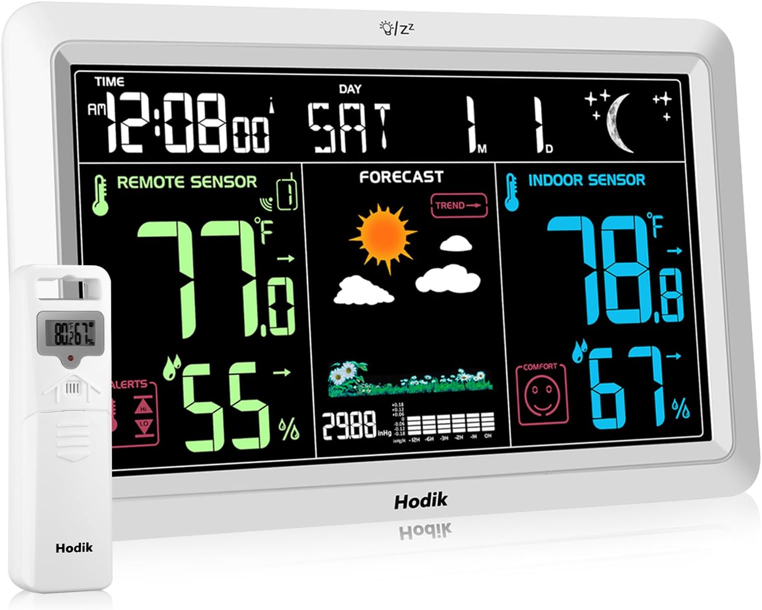 HODIK Weather Station with Atomic Clock Indoor Outdoor Thermometer Wireless, Humidity and Temperature Monitor Barometer Hygrometer with High Precision Sensor