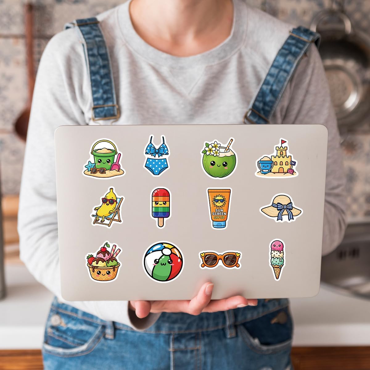 50PCS Cartoon Summer Beach Vinyl Stickers Flamingo Pineapple Watermelon Dolphin Ice Cream Waterproof Decals for Water Bottle Laptop Scrapbooking Journal Tumbler DIY Craft Kids Summer Gift Box Decor image 5