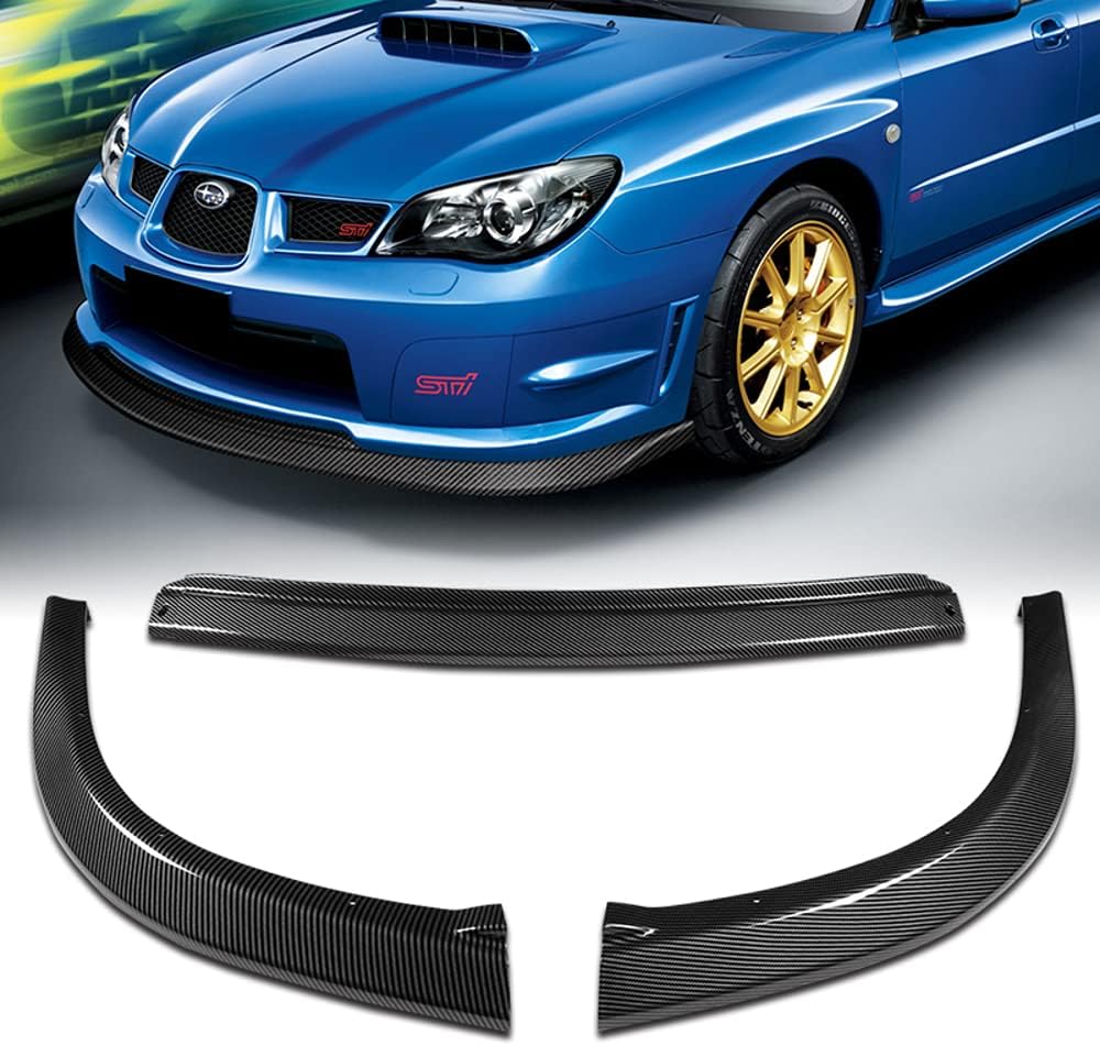 Q1-TECH, Front Bumper Lip fit for compatible with 2006-2007 Subaru Impreza WRX STi S204, Front Bumper Lip Spoiler Air Chin Body Kit Splitter Painted Glossy Carbon Fiber Look ABS, (S204-Style)