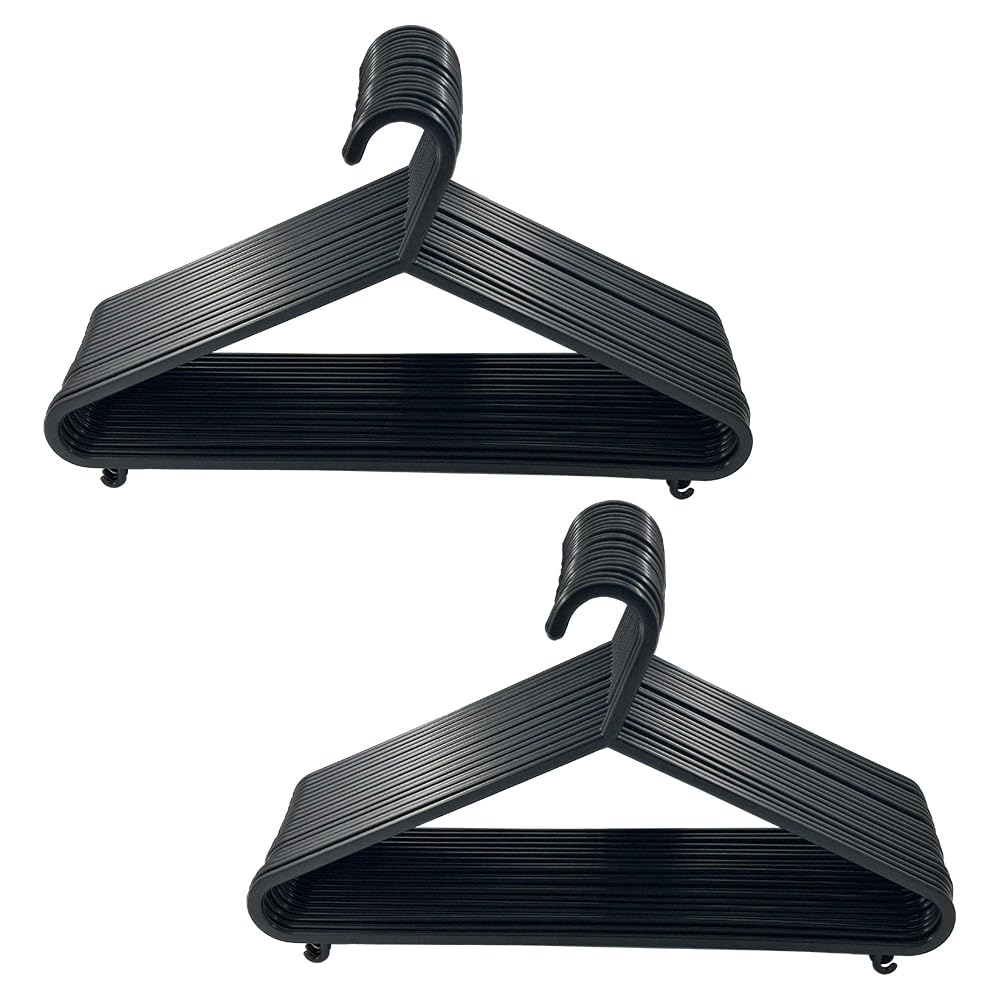 ANGIX 40 x Plastic Coat Hangers Black Plastic Hangers | Heavy Duty, Lightweight, Clothing Hangers with Suit Trouser Bar and Lips Hangers for Adults Clothes Rail & Closet