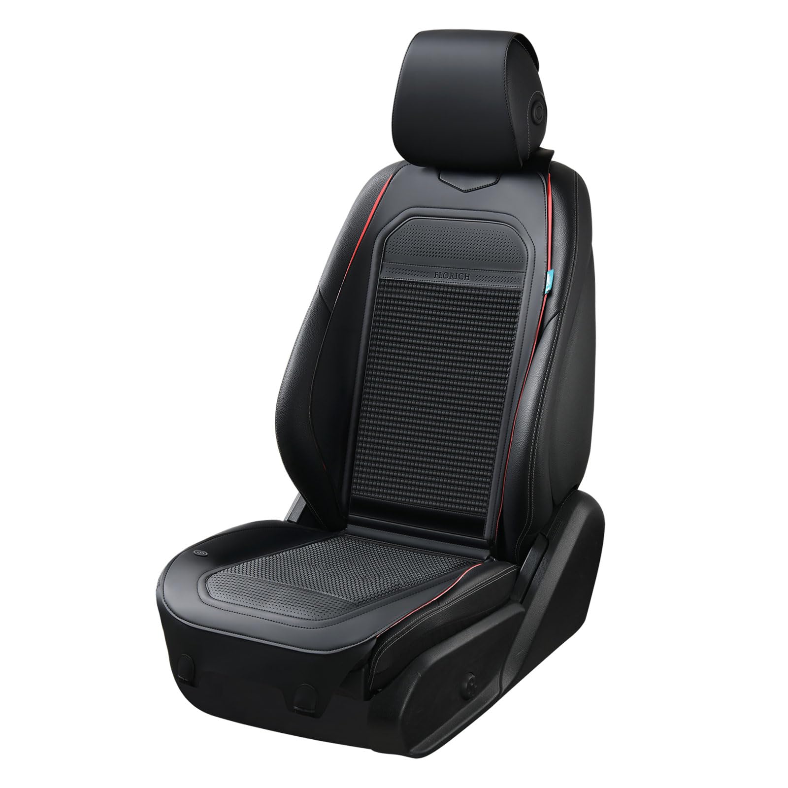 FLORICH Vordersitzbezüge, Leder-Sitzbezüge, wasserdicht, Sitzkissenschutz, universelle Passform für Autos, SUV, LKW, Van, Schwarz und Rot, 1 Stück