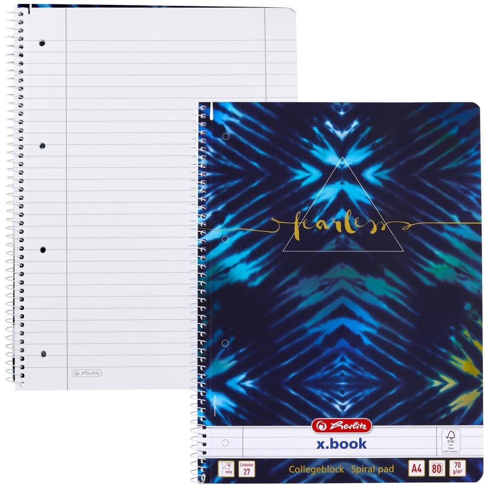 Herlitz A4 Spiral Notepad 80 Sheets Ruled (Style 27 Ruling) - New Batic Fearless - Pack of 1