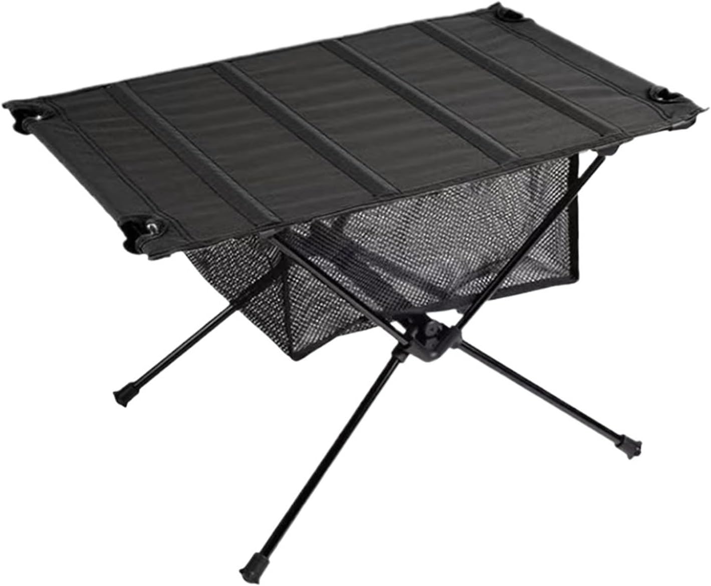 Portable Camping Table with Mesh Storage Net Folding Beach for Outdoor Backpacking Hiking Travel(Black)
