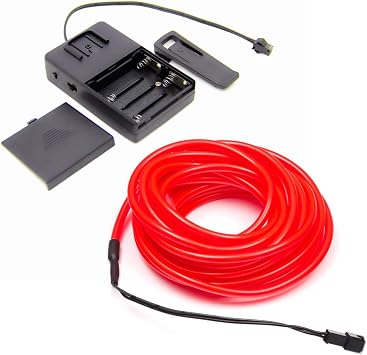 3m/9.8ft Large 3.2 mm Thick - Red Neon LED Light Glow EL Wire - Powered by 6V - Craft Neon Wire String Light for DIY Project Costume Accessories Cosplay