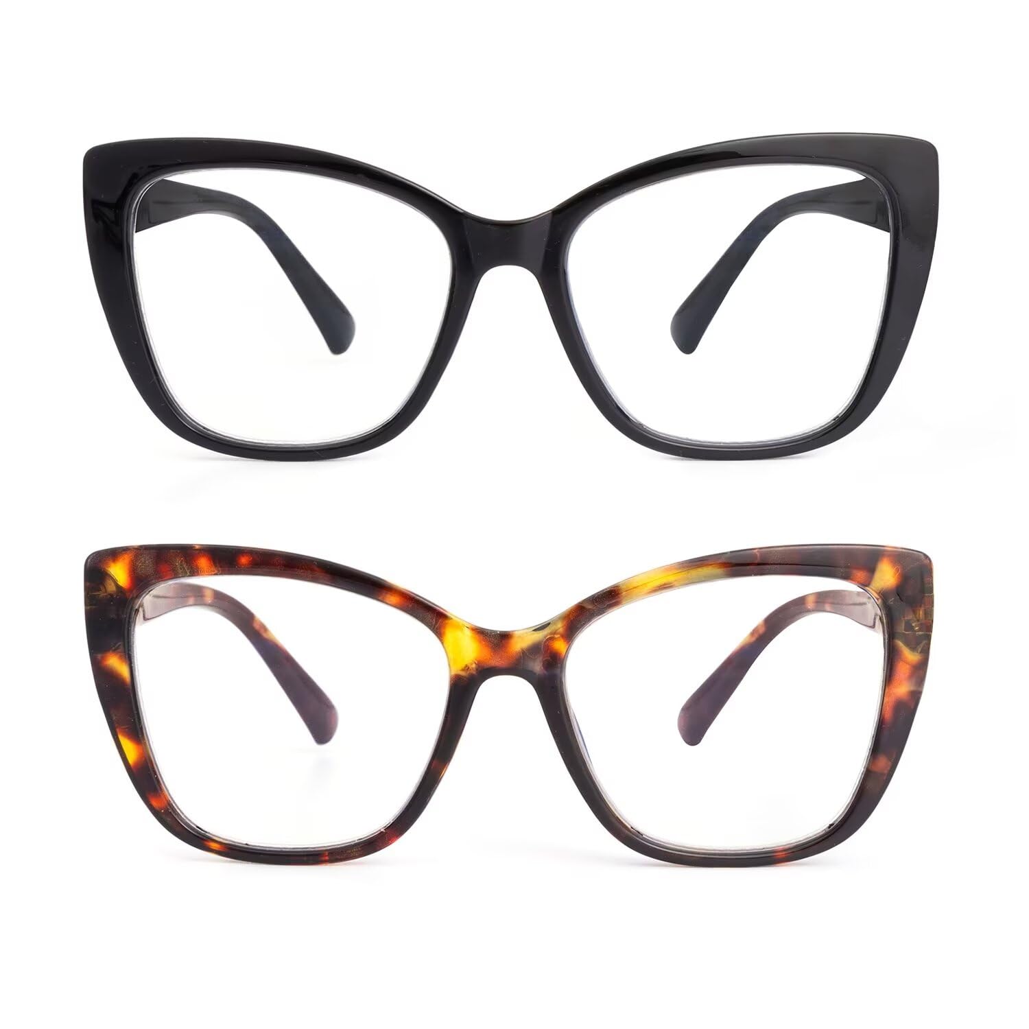 SKYWAY 2er-Pack Übergröße Lesebrille Damen, Groß Mode Quadratische Cat Eye Computerbrille Blaulichtfilter Brille mit Sehstärke