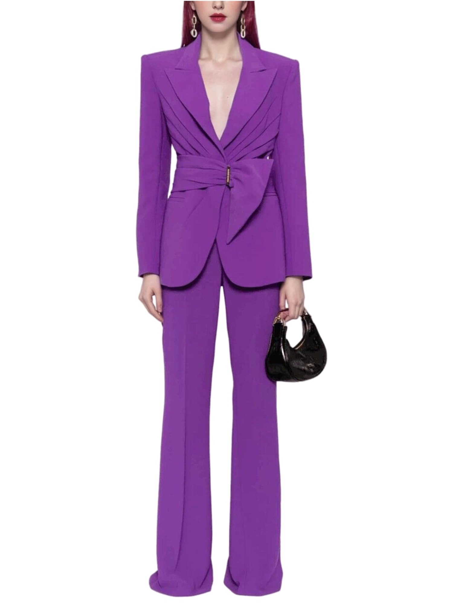 Womens 2025 Designer Waistband Slim Fit Blazer Suit Flare Pants Set Elegant Office 2 Piece Set