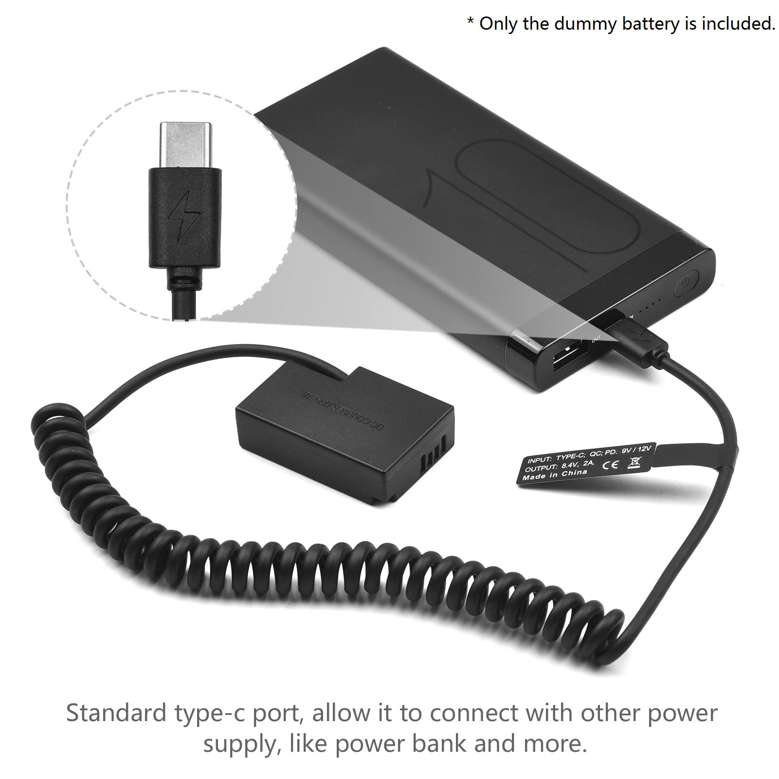 PD Câble d'alimentation USB-C vers LP-E17 Batterie Factice DR-E18