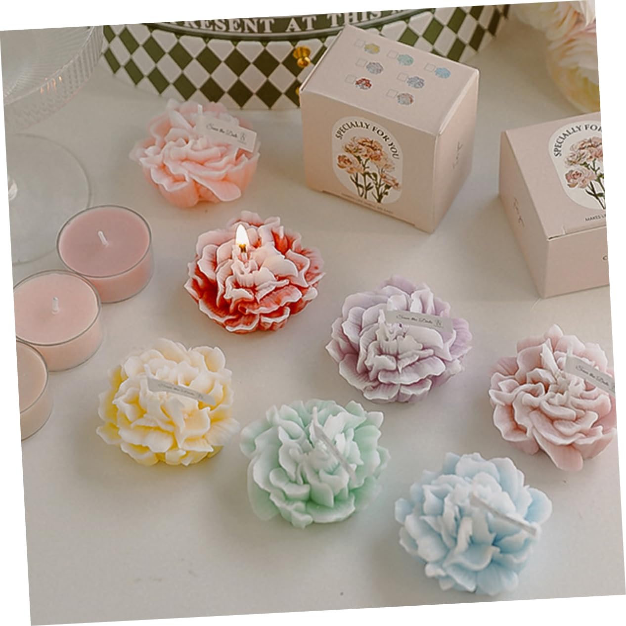 Alipis 16piezas Velas Aromáticas De Flor Velas De Cera Scented Forma De Clavel Decoración para Fiestas y De Día Madre