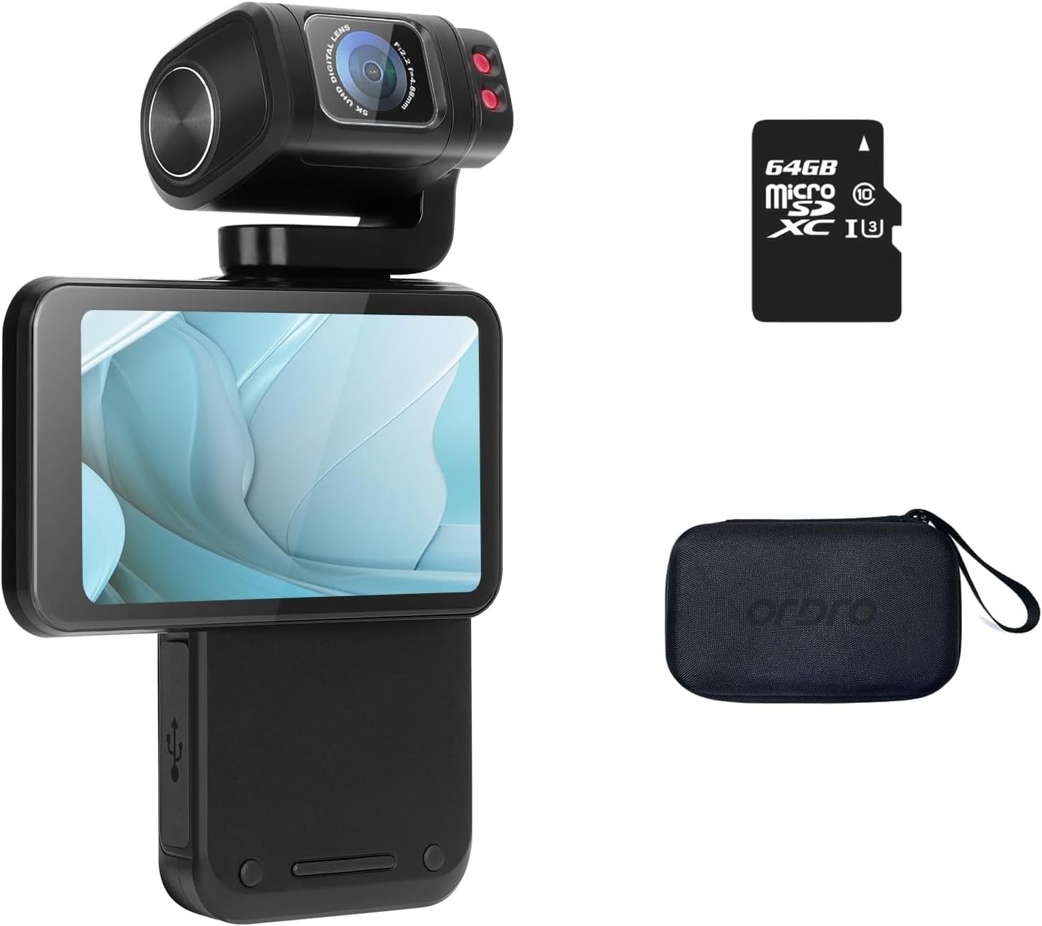 ORDRO M3 Handheld Vlog Camera, 5K Pocket Camera with 3.5-inch Flippable Touch Screen, 3250mAh Large Capacity Battery, IR Night Vision Function+64G Memory Card