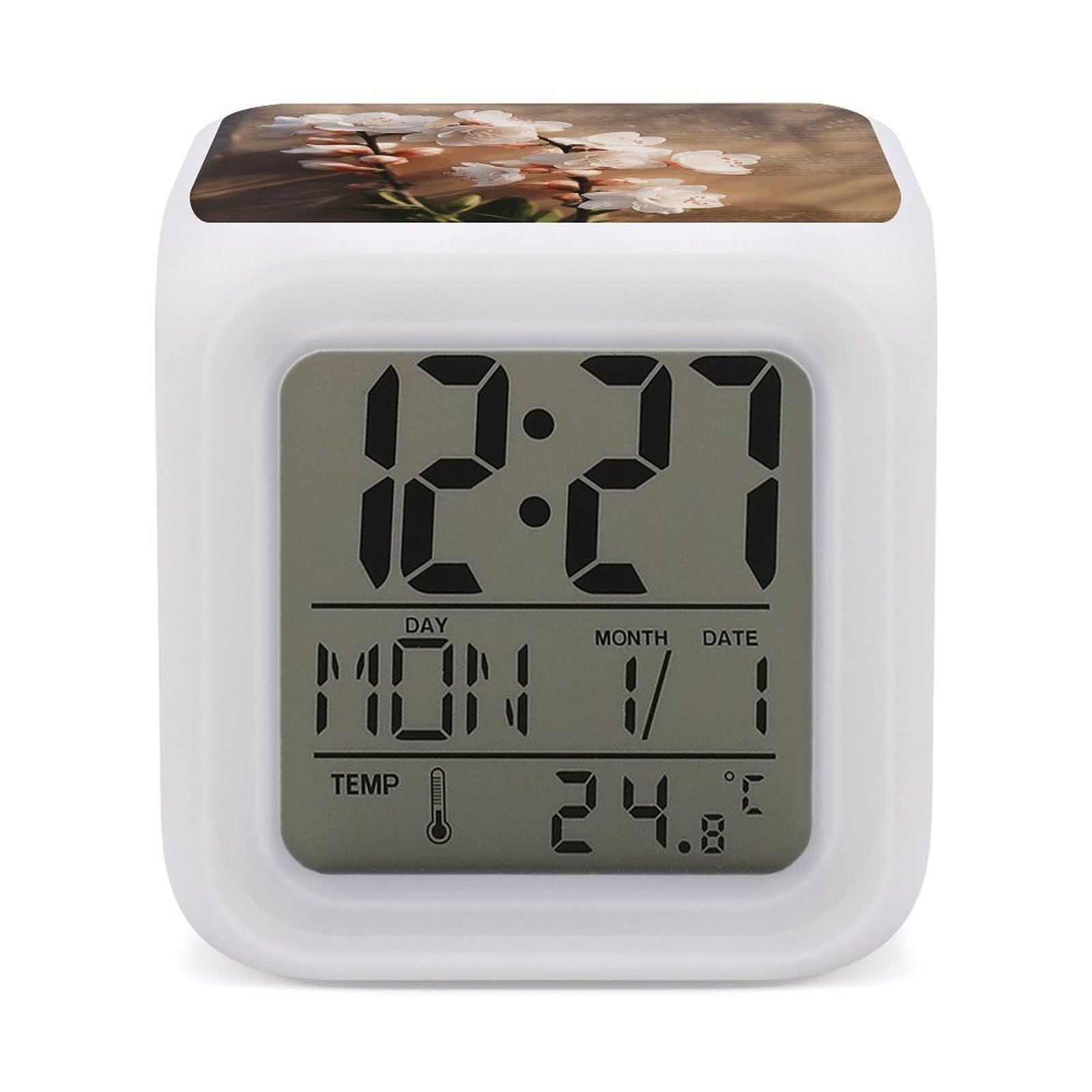 VstaDank A Peach Blossom Alarm Clock Alarm Clock with 7 Color Changing Digital Clocks for Bedrooms Sleep Training Clocks with Large Display for Office Kitchen Living Room