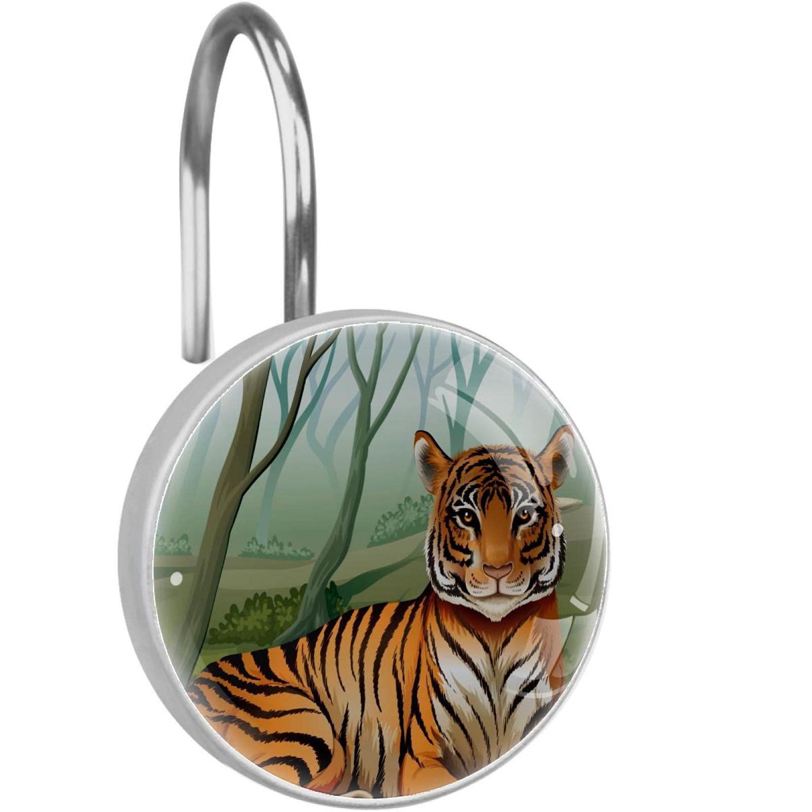 Crochets rideau de douche tigre lot de 12 anneaux forêt pour salle de bain exotique