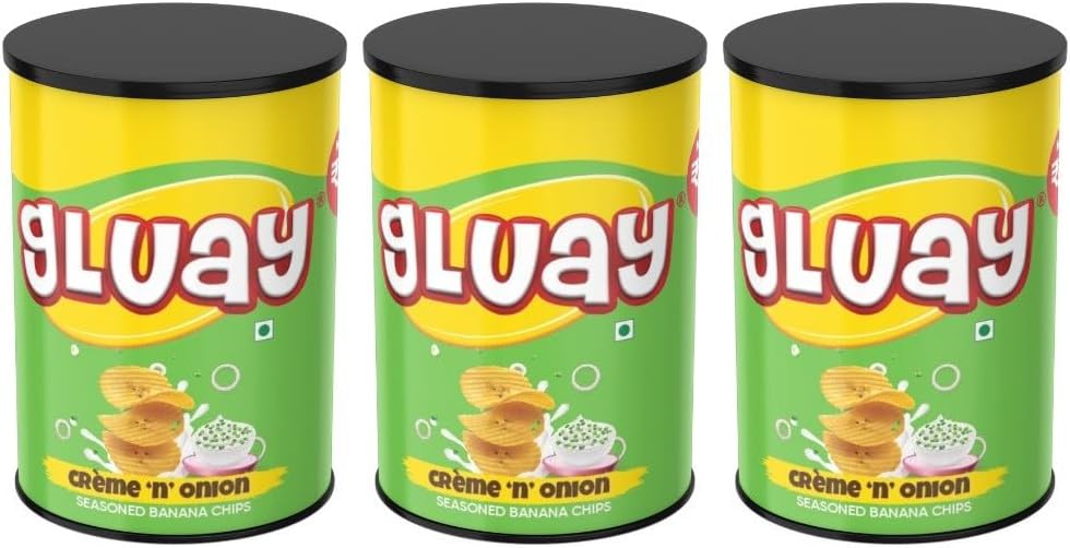 GLUAY Crispy Chips Pack of 3 | Creme ’n Onion Crispy Snack | Crunchy Snack for Movies, Games & More | On-the-Go Can | Pack of 3 x 45g