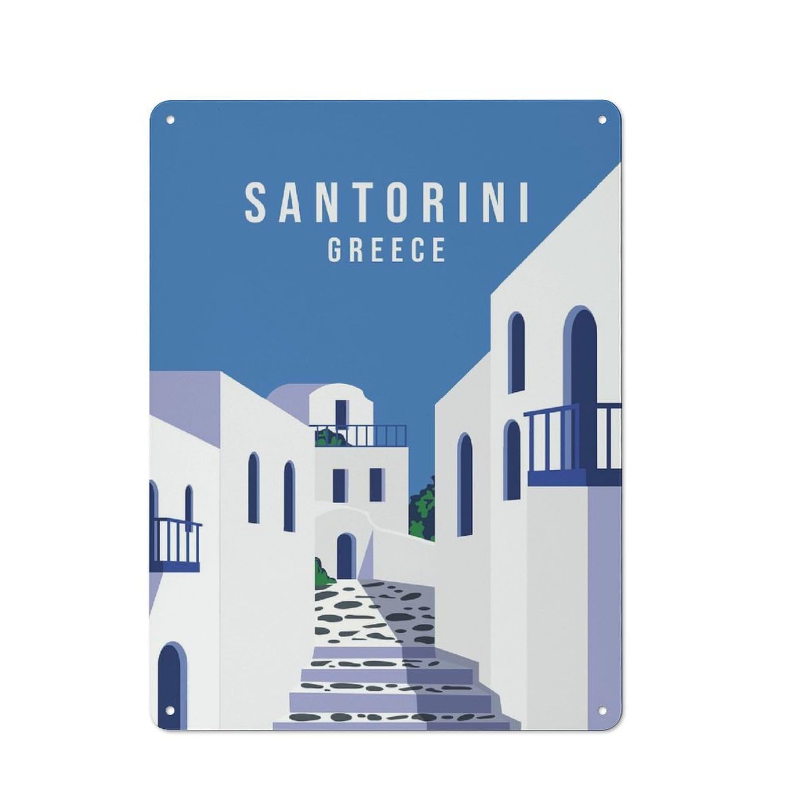Junmoney Style-5 Welcome Santorini Retro Metal Wall Sign 40X30cm For Living Room Or Hallway, For Collectors Decorating Living Rooms And Hallways