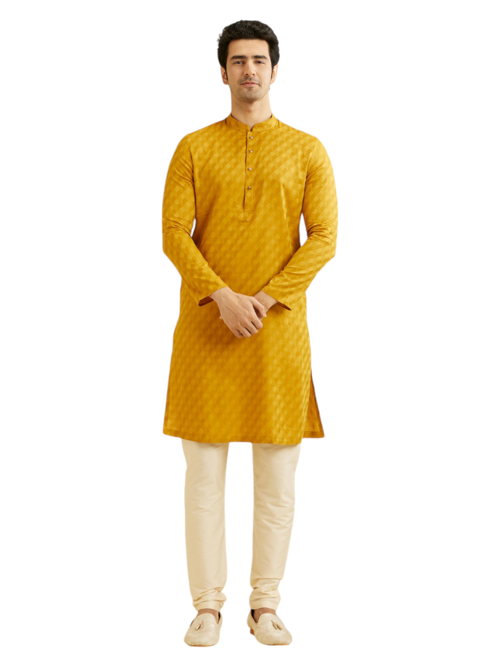 manyavar Men's Cotton Printed Kurta Pyjama Set (2pcs)-picture-15