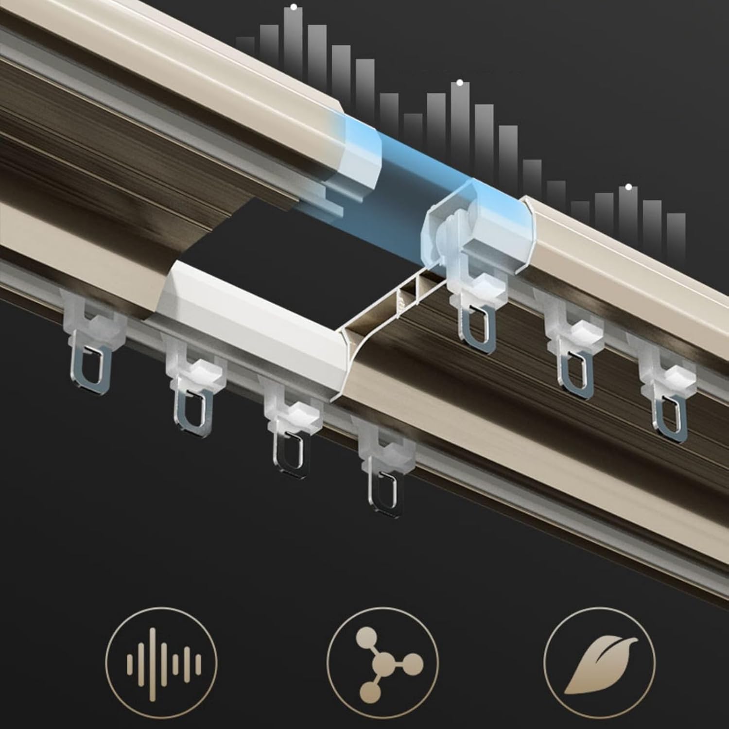 Heavy Duty Continuous Double Track Curtain Track Electrophoresis Double Row Track ABS Seal Aluminium Alloy Slide Ceiling Mounted for Room Privacy Barrier(Brown,5.6ft)